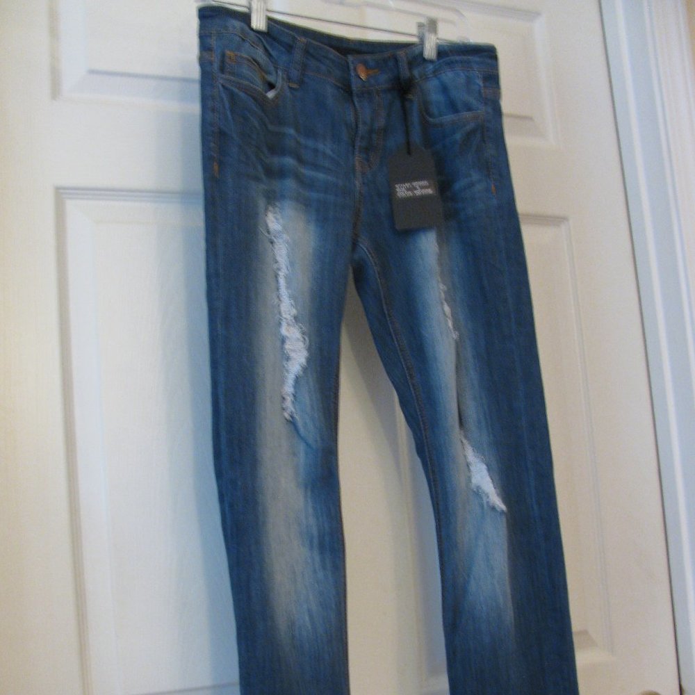 Mind Code Jeans Sz 9 NWT Skinny Distressed Destroyed Stretch 31" inseam
